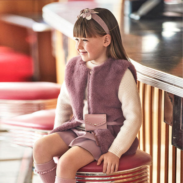 Mayoral Girl Plum Faux Fur Vest with Belt