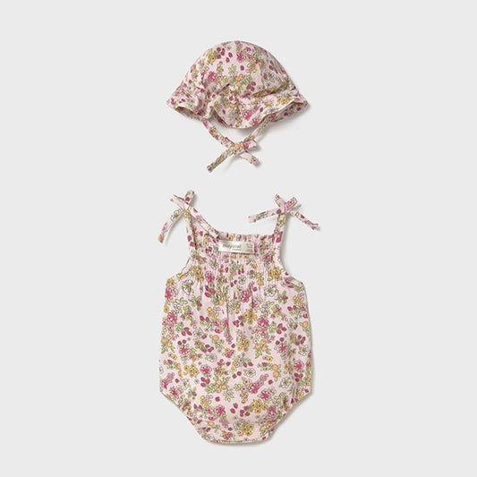 Mayoral Girls Pink Floral Bubble Hat Set
