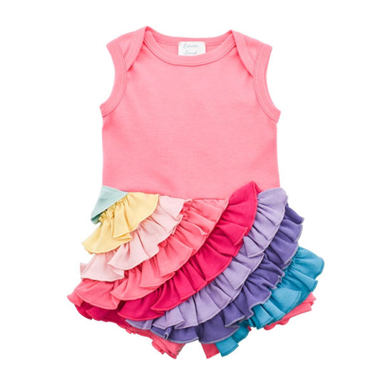 Lemon Loves Lime Rainbow Ruffle Bubble Romper