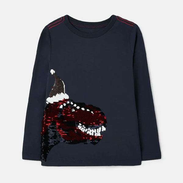 Joules Sequence Christmas Hat Dino Navy Top