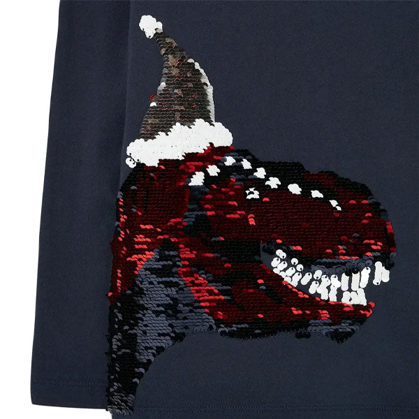 Joules Sequence Christmas Hat Dino Navy Top