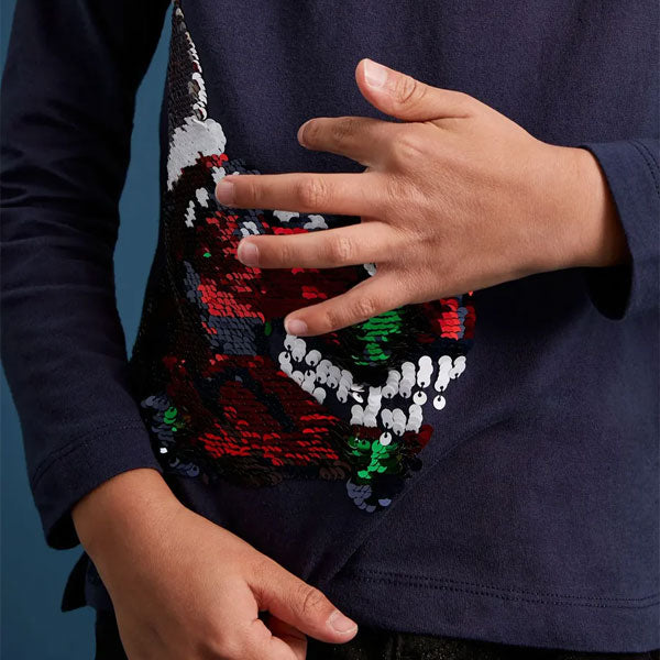Joules Sequence Christmas Hat Dino Navy Top