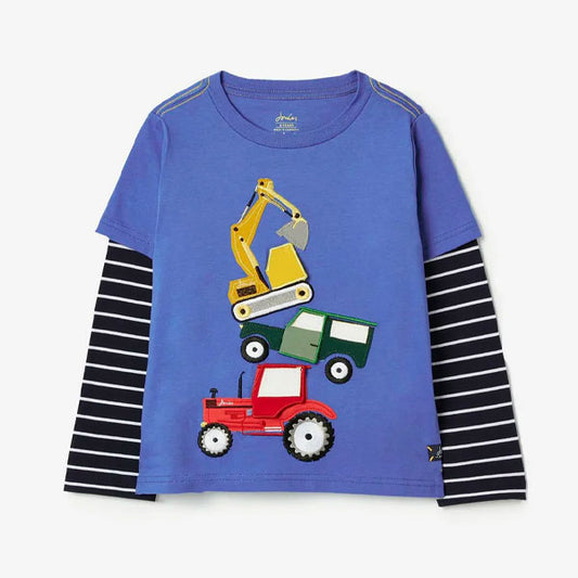 Joules Tractors Dino Blue Top