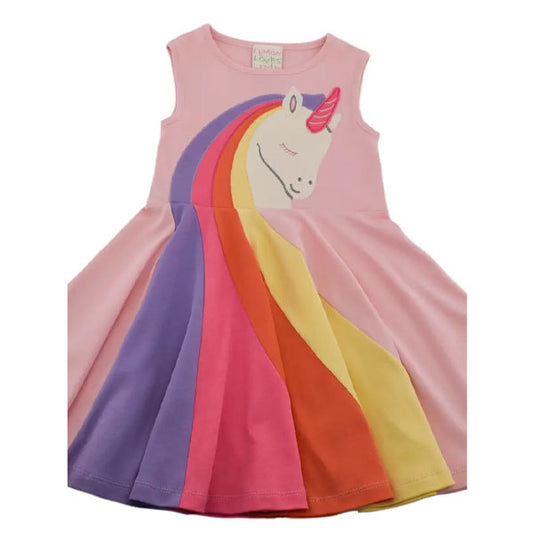 Lemon Loves Lime Girls Unicorn Pink Tank Dress
