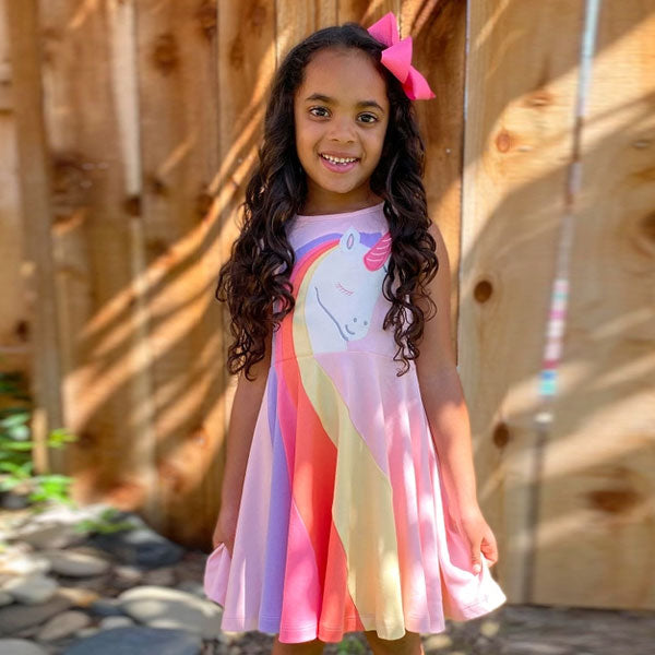 Lemon Loves Lime Girls Unicorn Pink Tank Dress