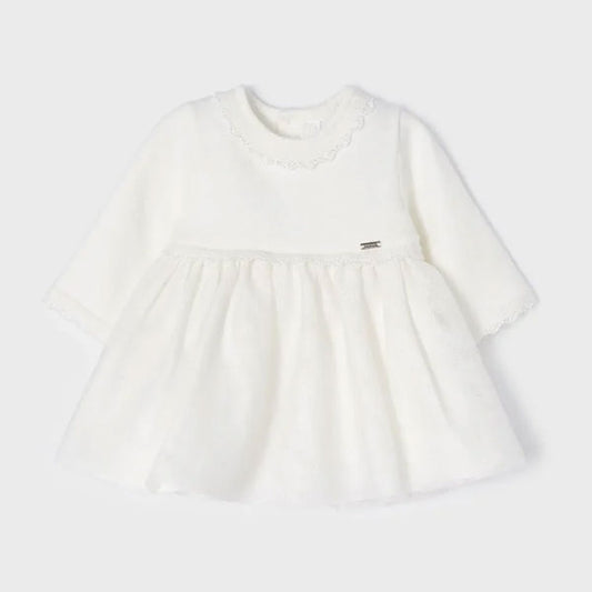 Mayoral Girls White Knit Tulle Dress
