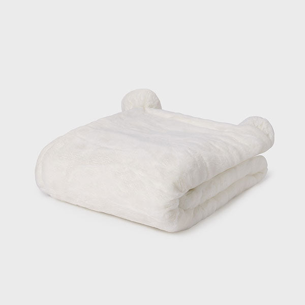 Mayoral Baby White Teddy Plush Blanket with Pompoms