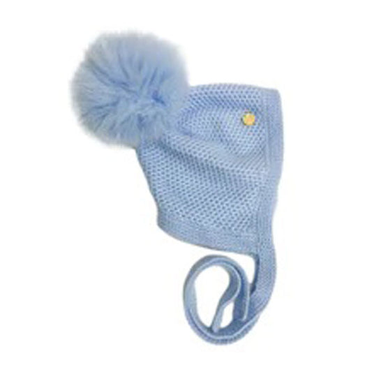 Petit Maison Honeycomb Blue Cashmere Bonnet Tie Hat
