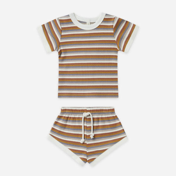 Quincy Mae Ribbed Multi-stripe Shortie Set